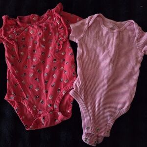 Carter's Red Floral and Pink Striped Bodysuits